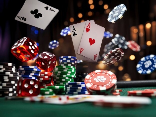 Casino Hold'em live dealer table with cards and betting layout